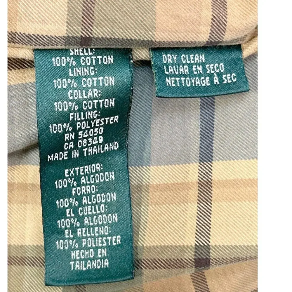 Lauren Ralph Lauren Green Cotton Barn Coat Field Jacket Corduroy Collar Plaid - Picture 2 of 5